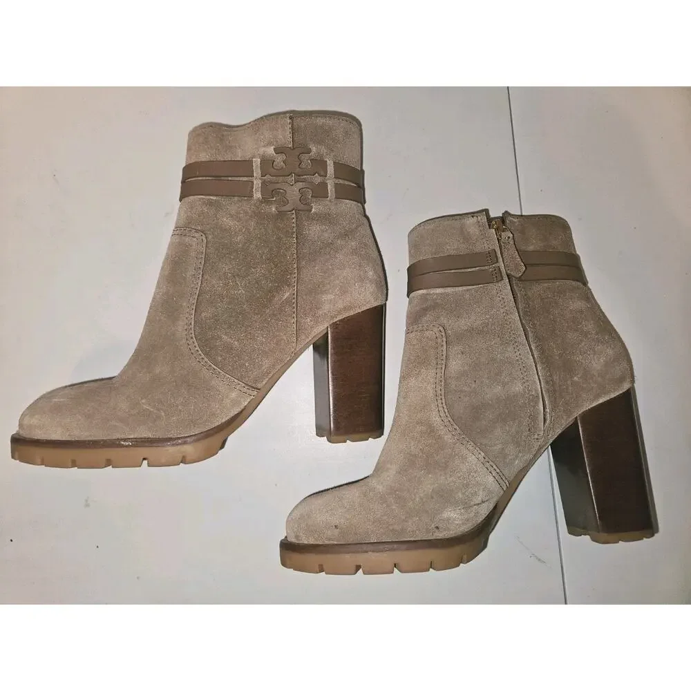 TORY BURCH Leigh 90 MM Lug Sole Booties Tan Women's SZ 7.5